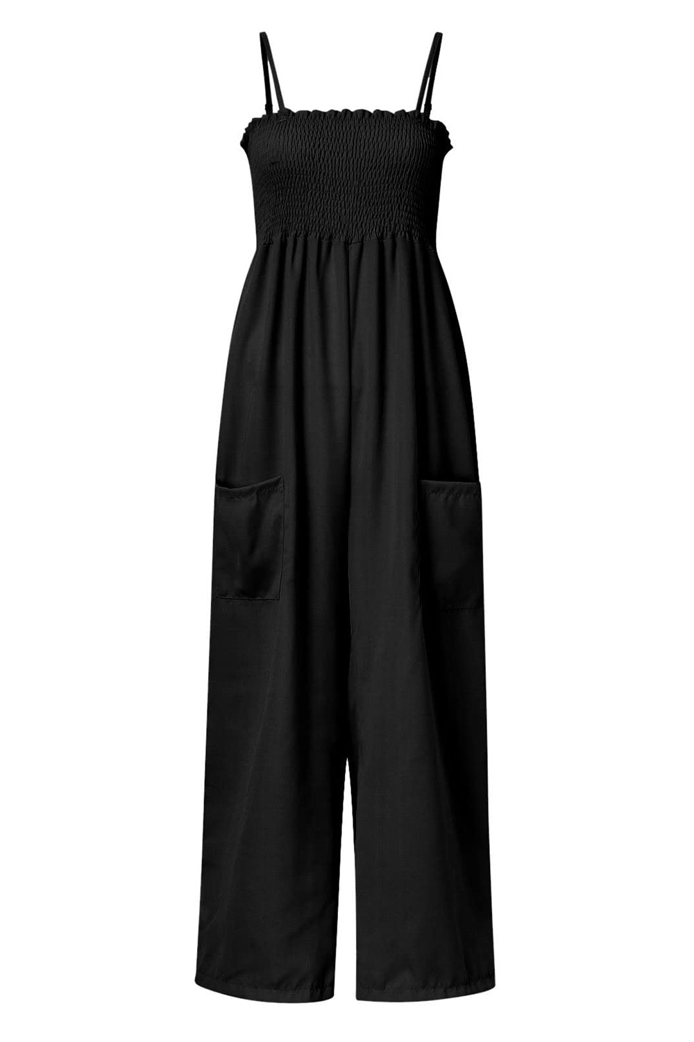 Smocked Spaghetti Strap Wide Leg Jumpsuit - ClassiQ