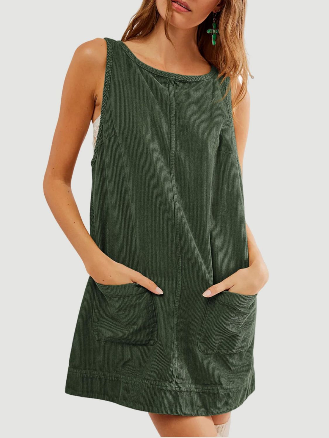 Mandy Round Neck Wide Strap Mini Dress with Pockets - Classique Collection