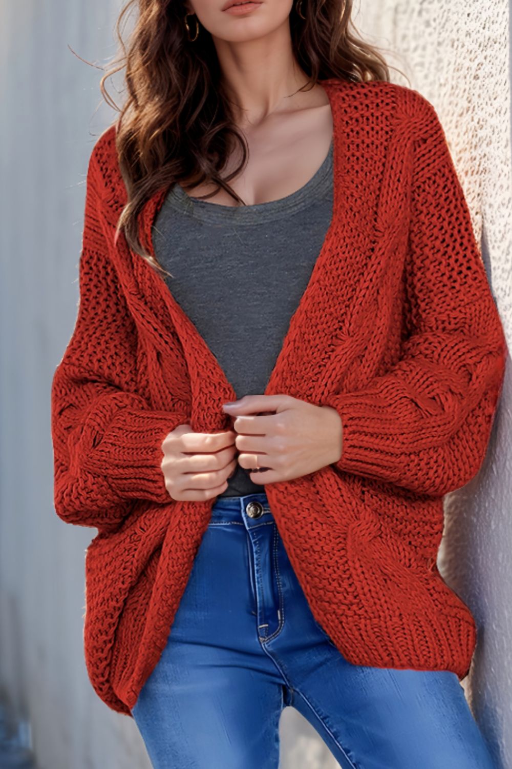 Cable-Knit Open Front Cardigan - ClassiQ