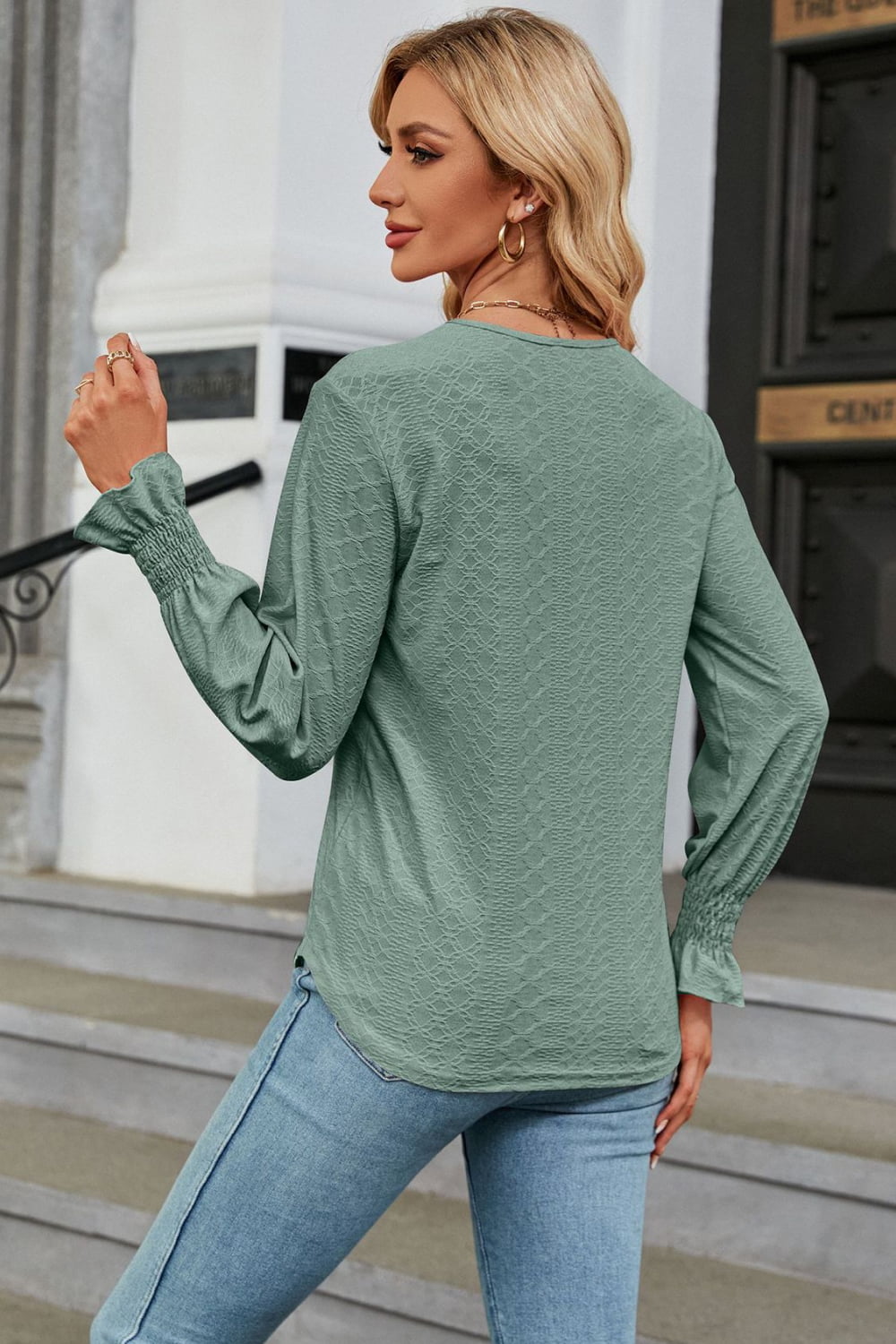 V-Neck Flounce Sleeve Blouse - Classique Collection