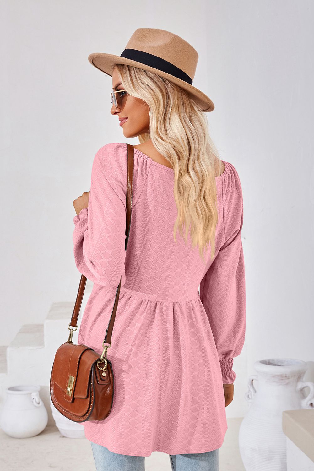V-Neck Lantern Sleeve Blouse - Classique Collection
