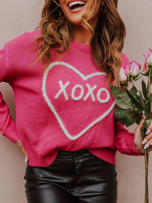 XOXO Round Neck Drop Shoulder Sweater - ClassiQ