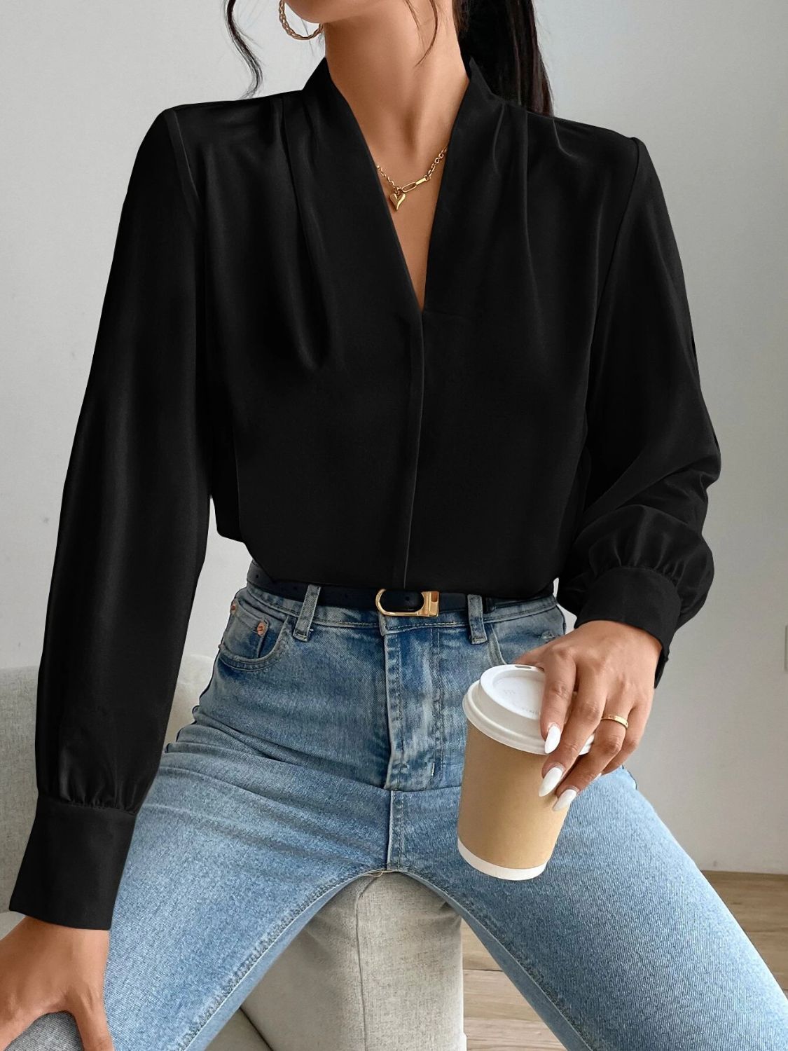 V Neck Long Sleeve Top - Classique Collection