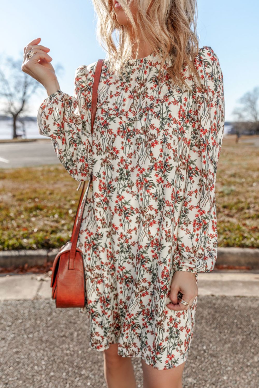Floral Round Neck Long Sleeve Dress - Classique Collection