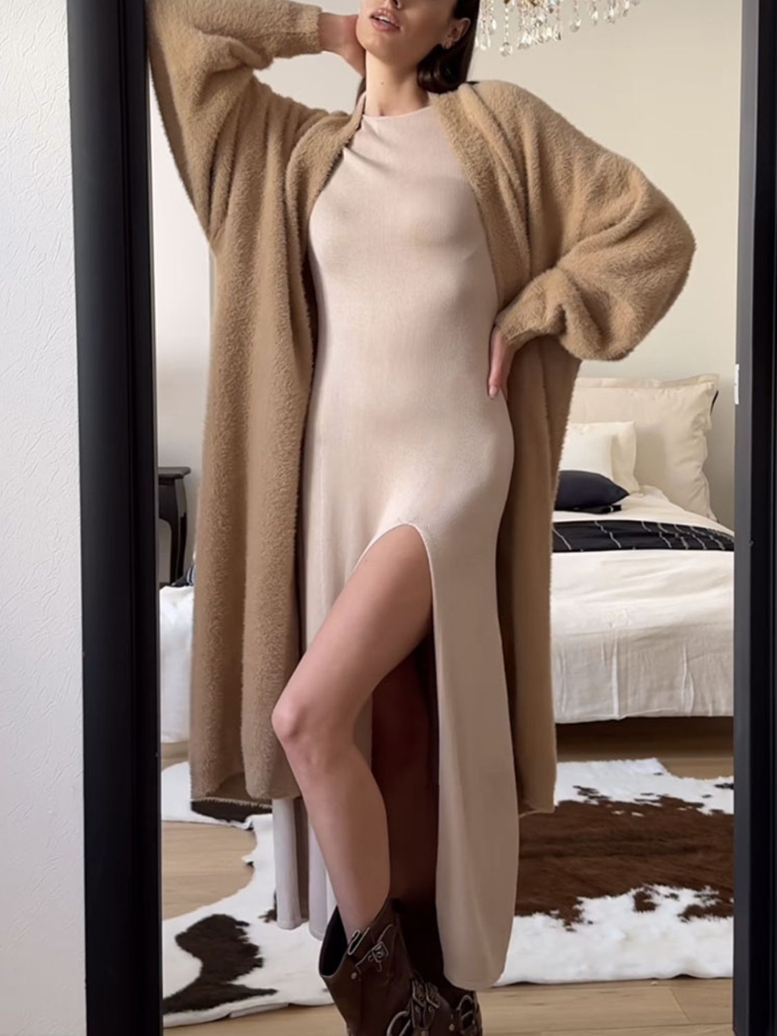 Fuzzy Open Front Solid Color Cardigan - Classique Collection