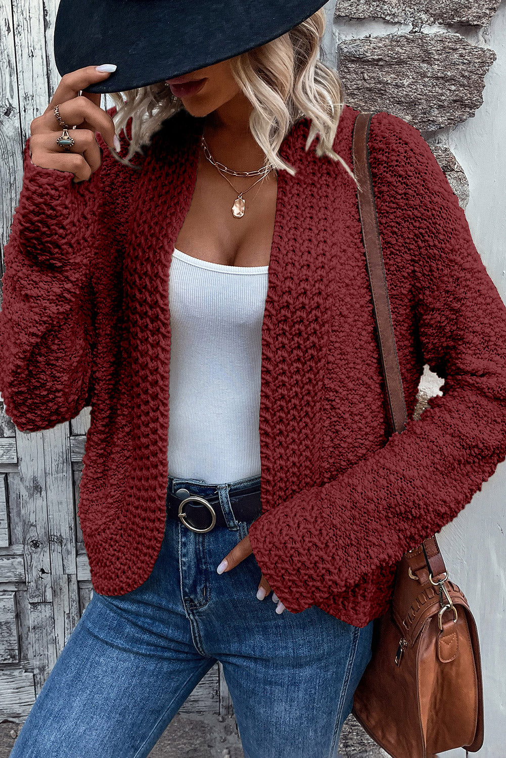 Solid Color Open Front Cardigan - Classique Collection