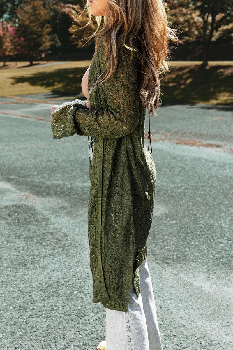 Openwork Open Front Long Sleeve Cardigan - ClassiQ