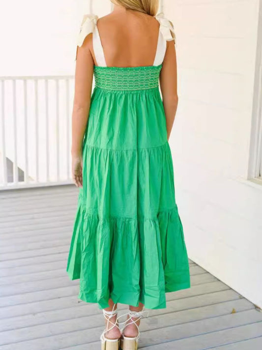Tiered Tie Shoulder Midi Cami Dress - Classique Collection