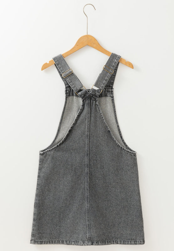 Wide Strap Button Down Denim Overall Dress - Classique Collection