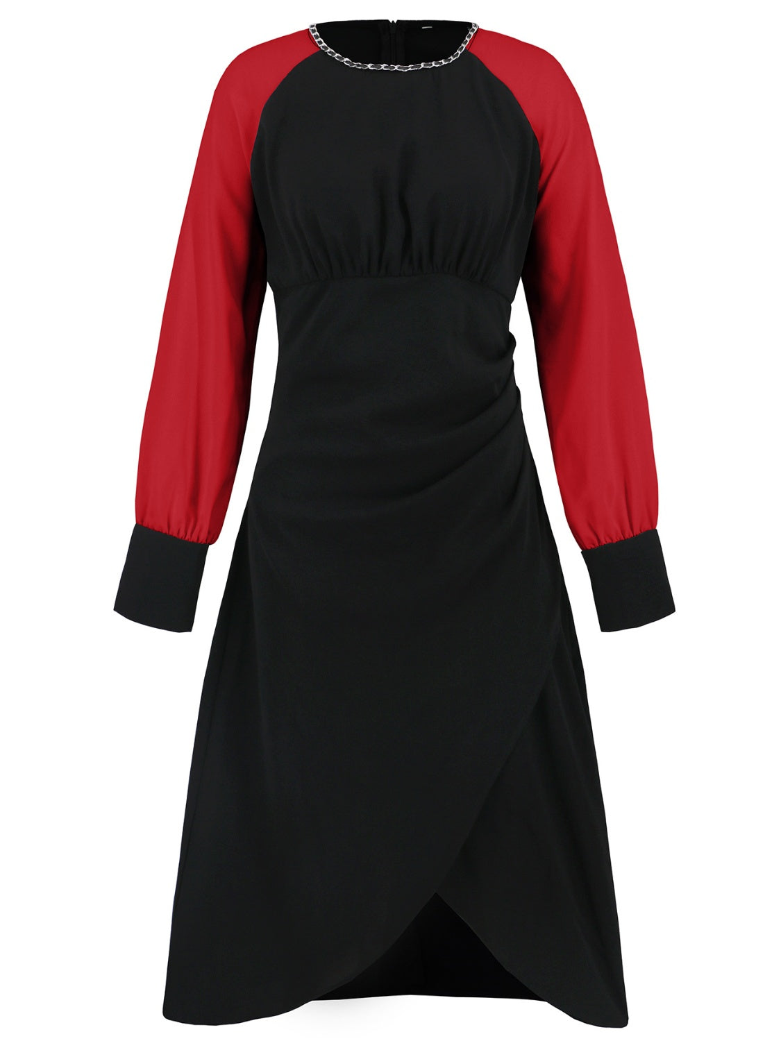 Ruched Contrast Long Sleeve Midi Dress - Classique Collection
