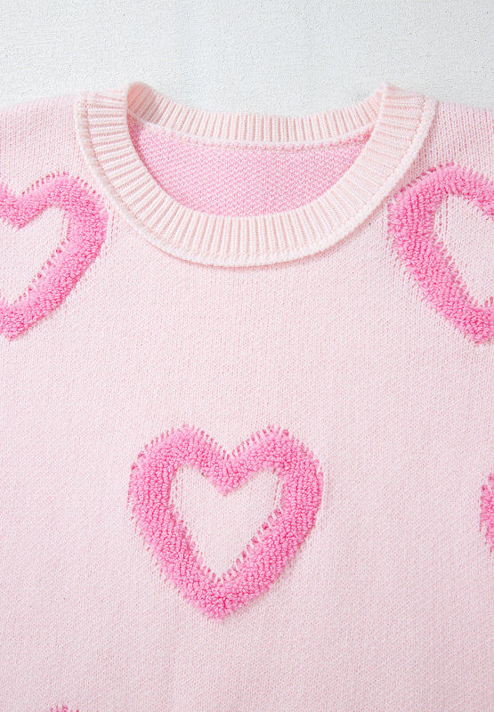 High-Low Heart Round Neck Long Sleeve Sweater - ClassiQ