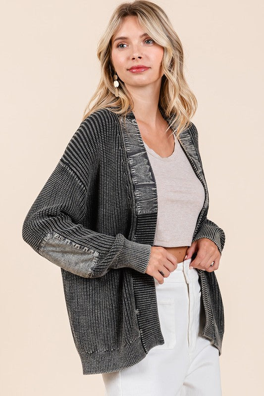 Mittoshop Contrast Patch Open Front Mineral Wash Cardigan - ClassiQ