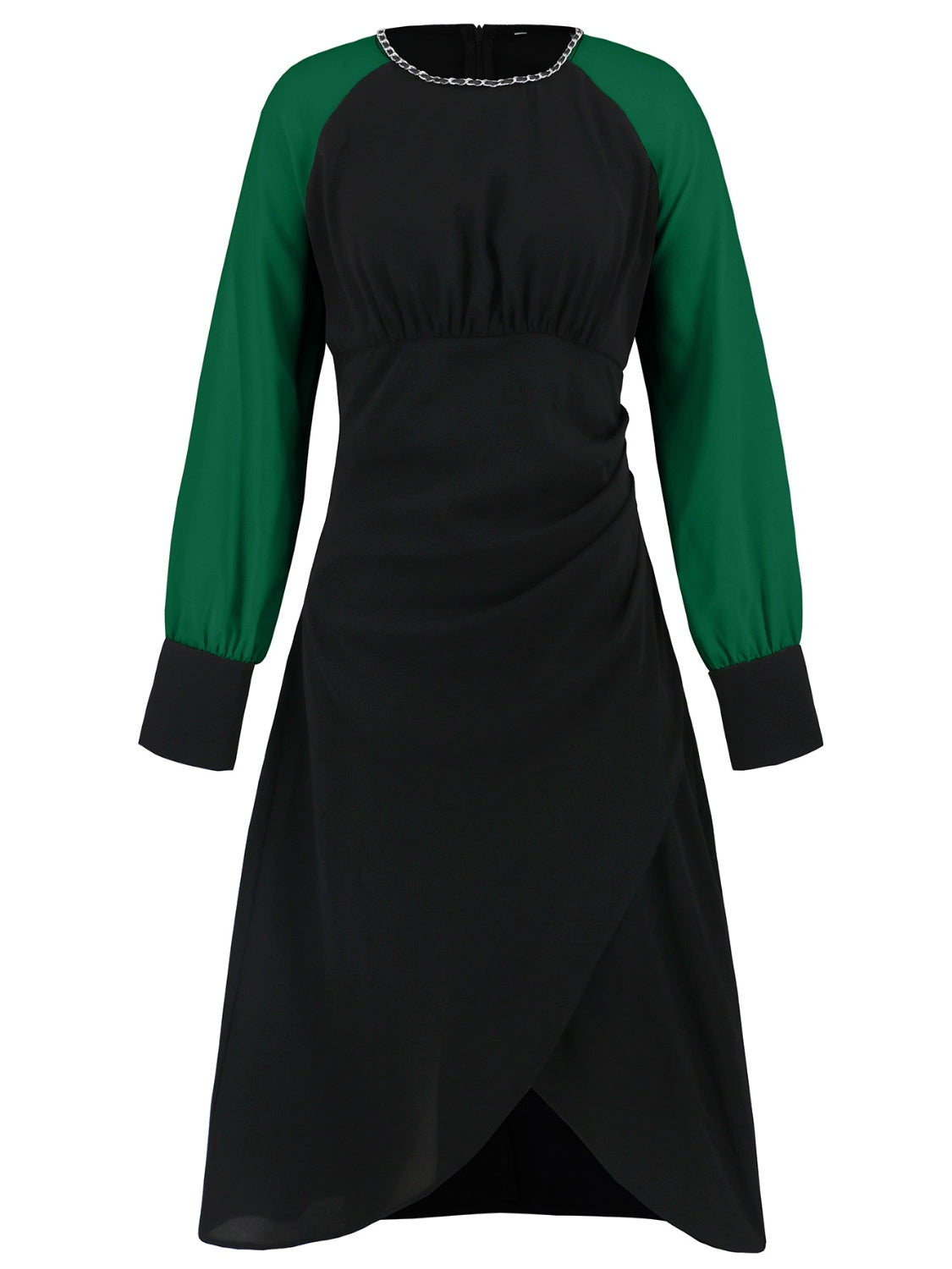 Ruched Contrast Long Sleeve Midi Dress - Classique Collection