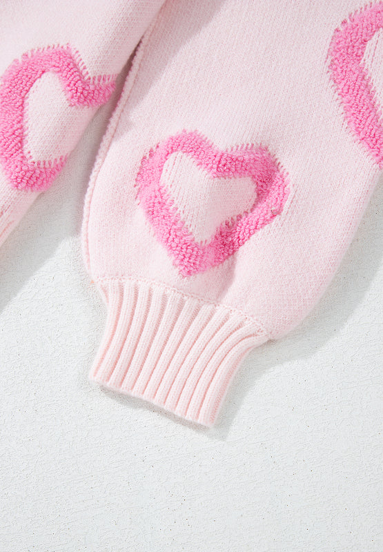 High-Low Heart Round Neck Long Sleeve Sweater - ClassiQ