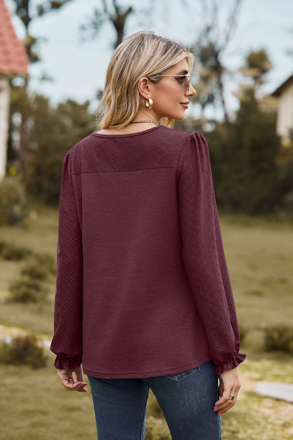 Round Neck Puff Sleeve Blouse - Classique Collection