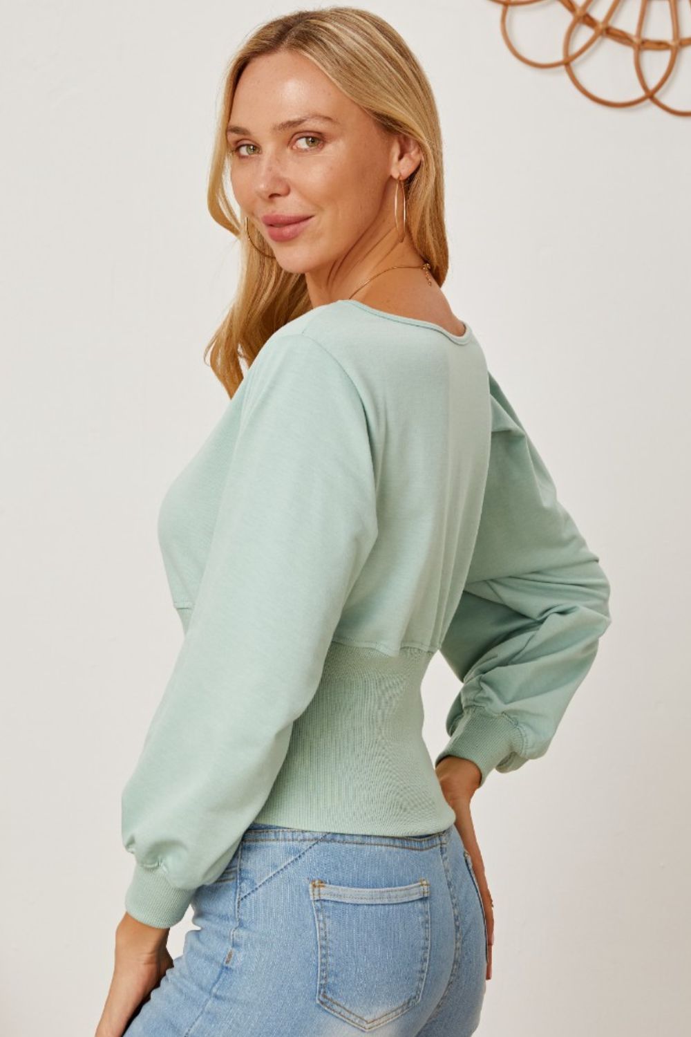 Boat Neck Lantern Sleeve Blouse - Classique Collection