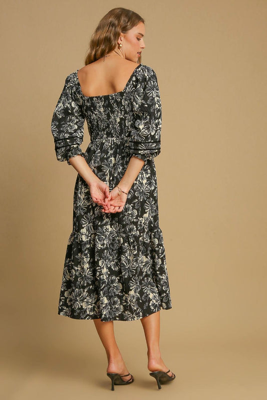 Umgee Ruffle Hem Flower Printed V-Neck Dress - Classique Collection