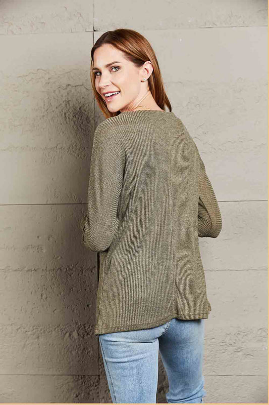 V-Neck Long Sleeve Ribbed Top - Classique Collection
