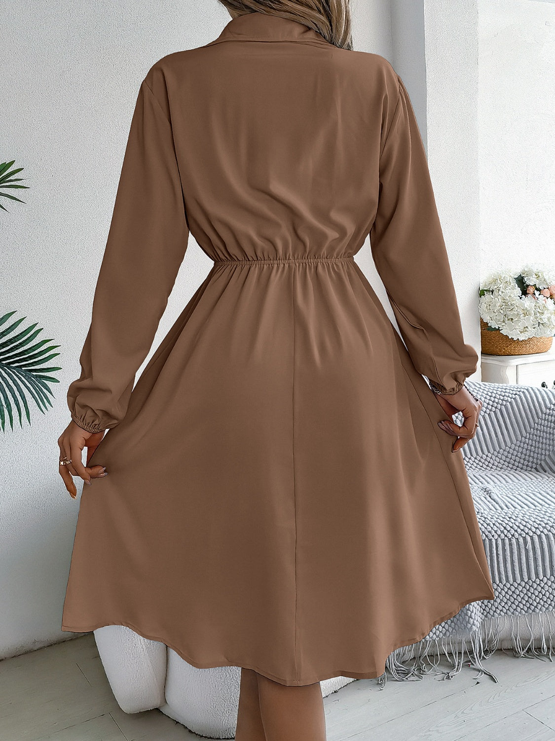 Collared Neck Long Sleeve Dress with Pockets - Classique Collection