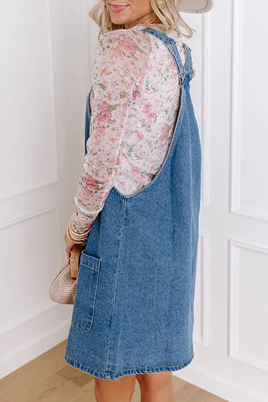 Square Neck Wide Strap Denim Overall Dress - Classique Collection