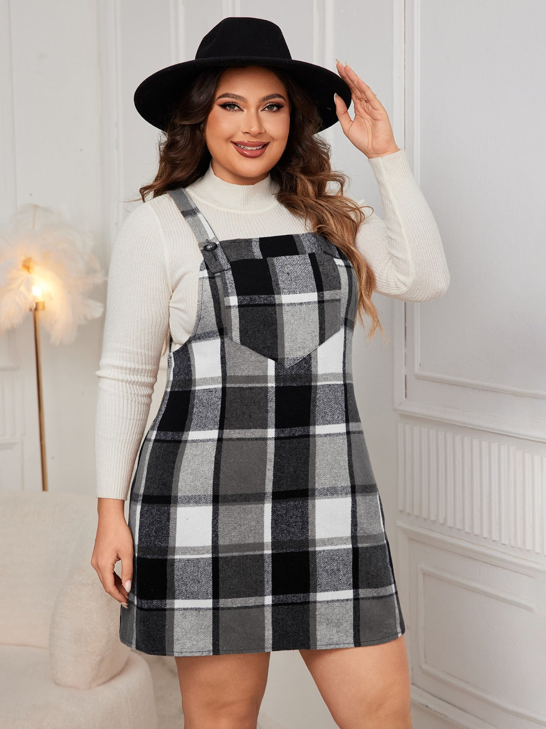Honey Plus Size Plaid Wide Strap Overall Dress - Classique Collection