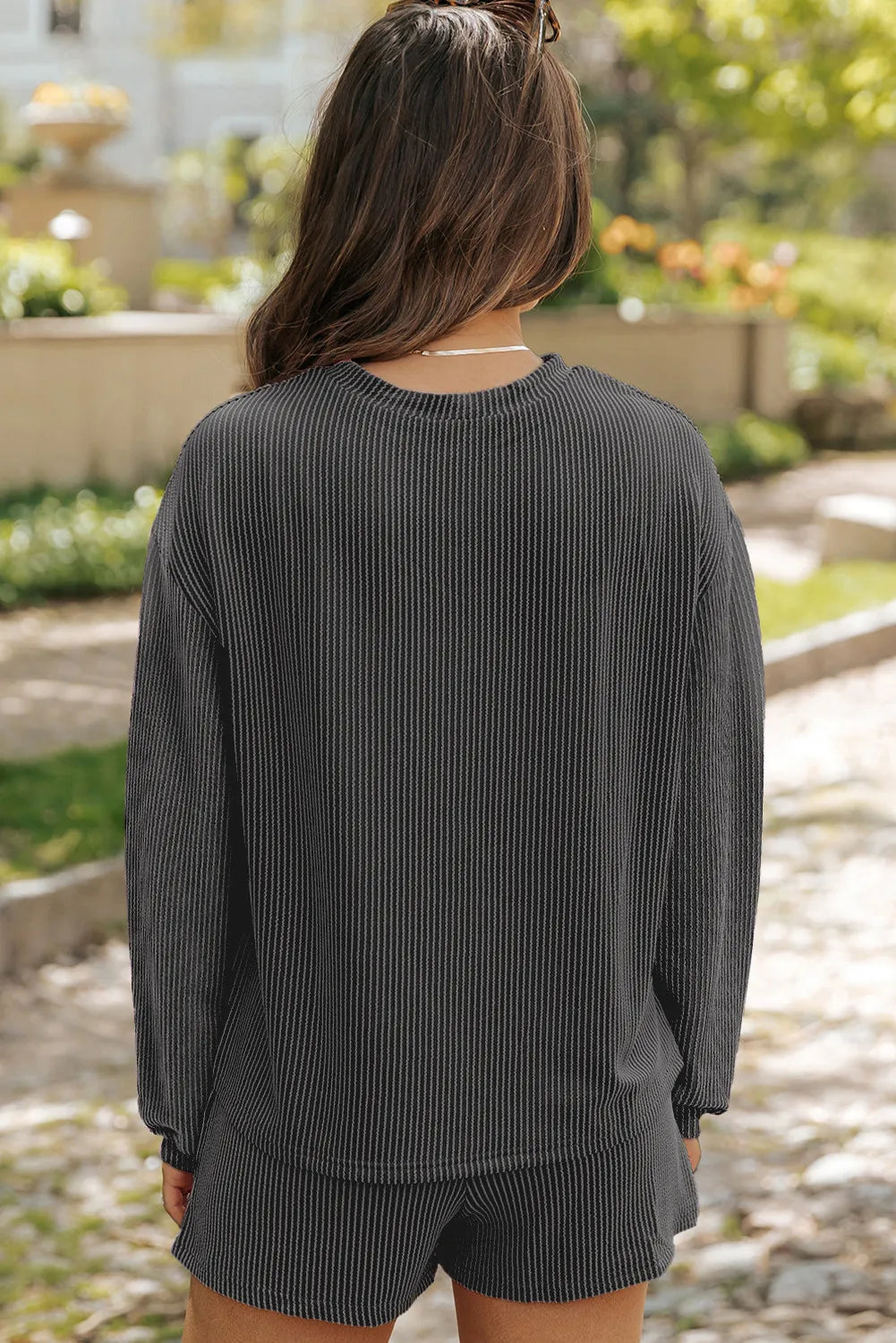 Round Neck Long Sleeve Top and Shorts Set - ClassiQ