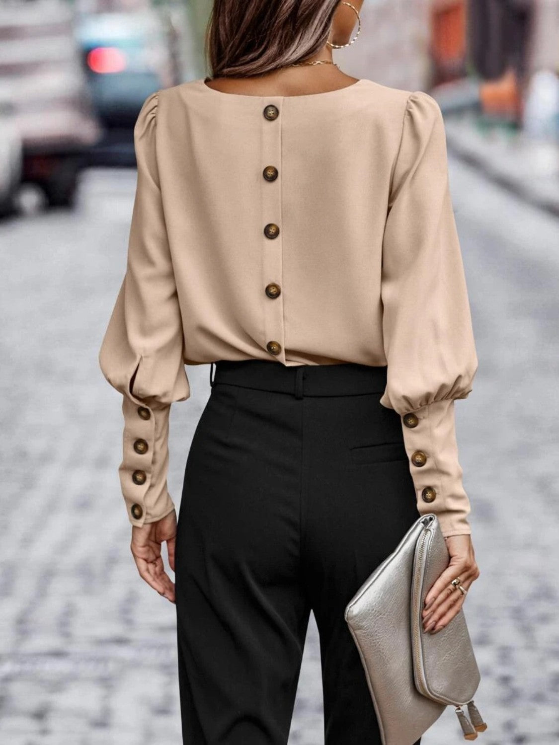 Round Neck Lantern Sleeve Blouse - Classique Collection