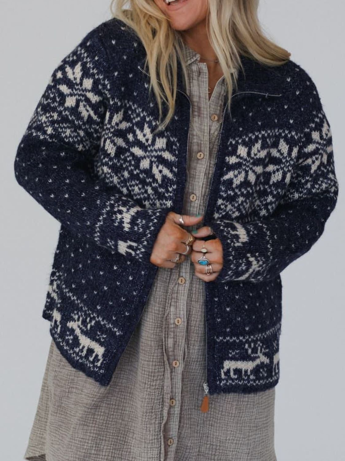Zip Up Long Sleeve Cardigan - ClassiQ