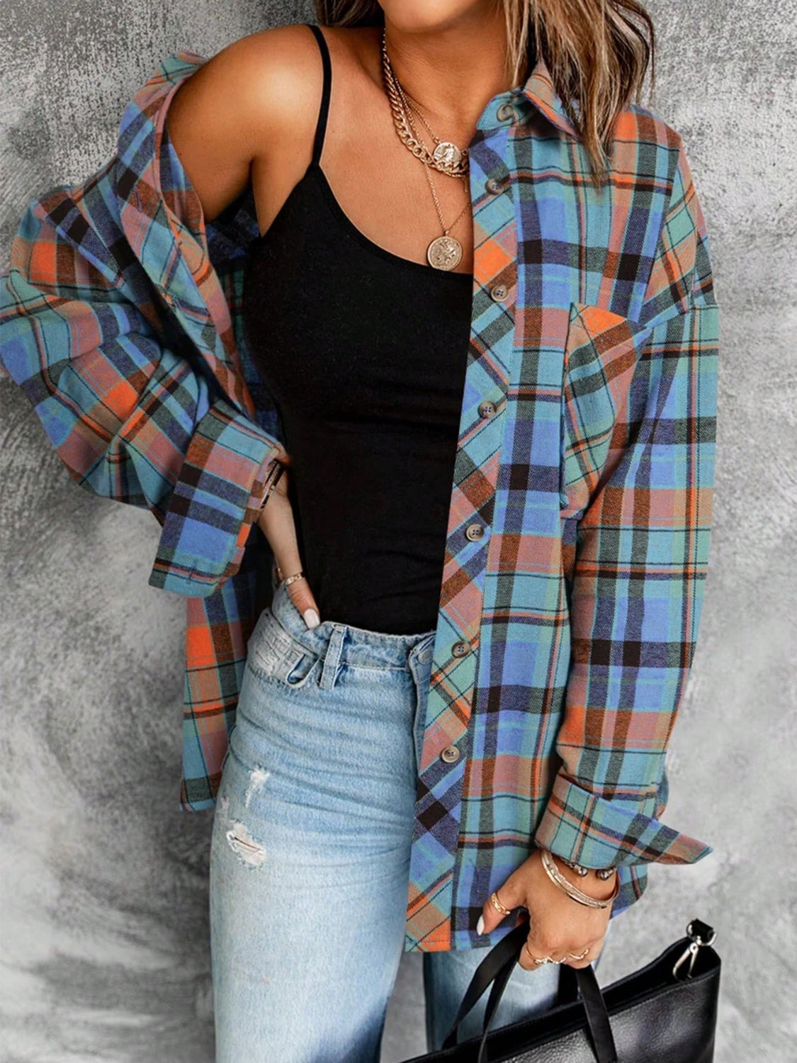 Plaid Collared Neck Long Sleeve Shirt - Classique Collection
