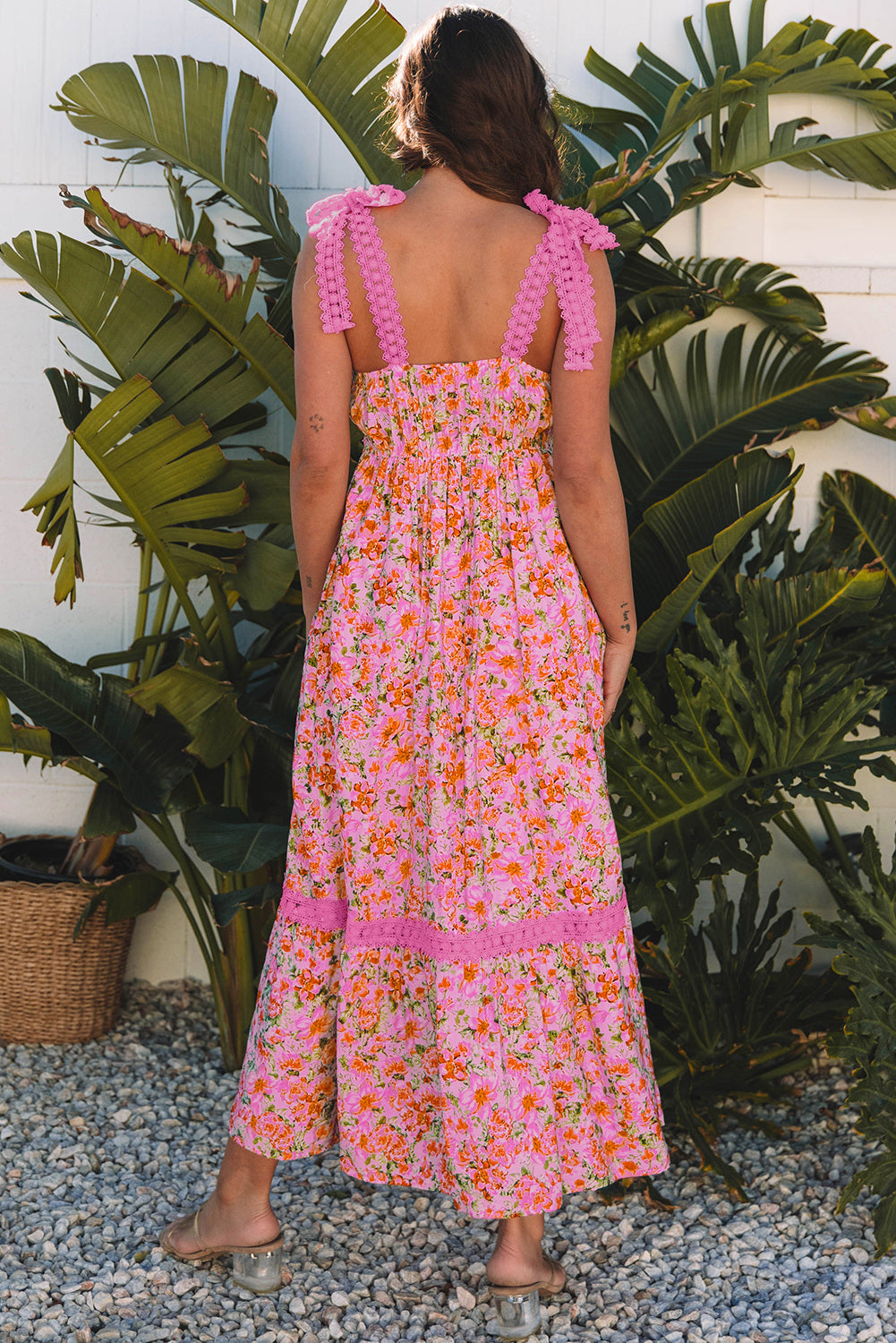 Rose Floral Lace Tied Strap Empire Waist Maxi Dress ClassiQ