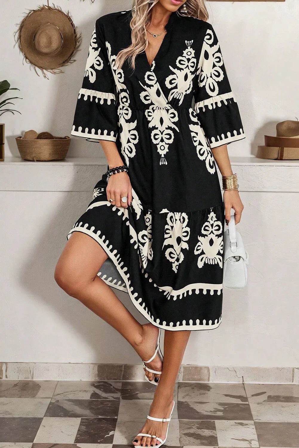 Printed Half Sleeve Knee Length Dress - Classique Collection