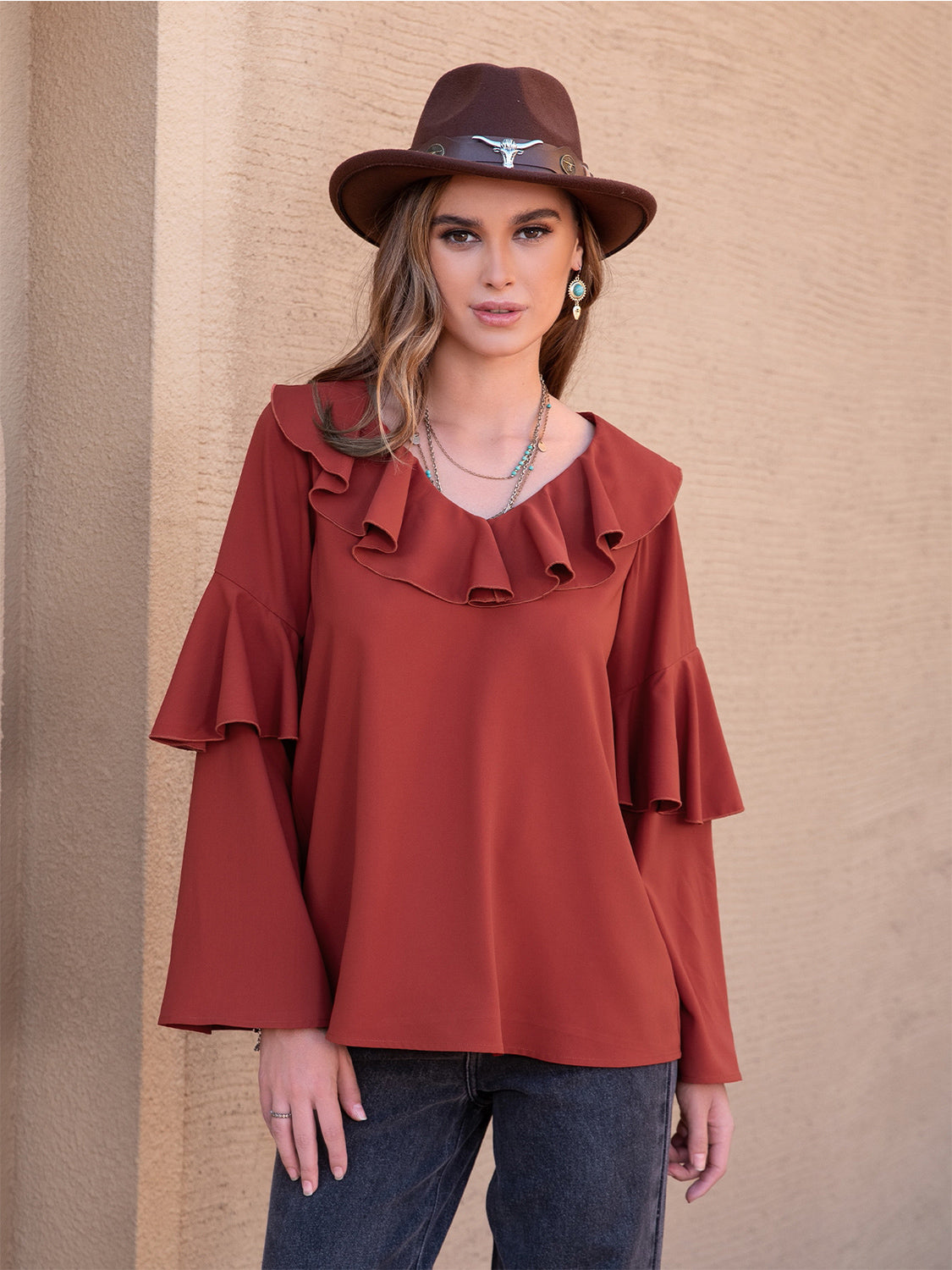 Statement Collar Long Sleeve Blouse - Classique Collection