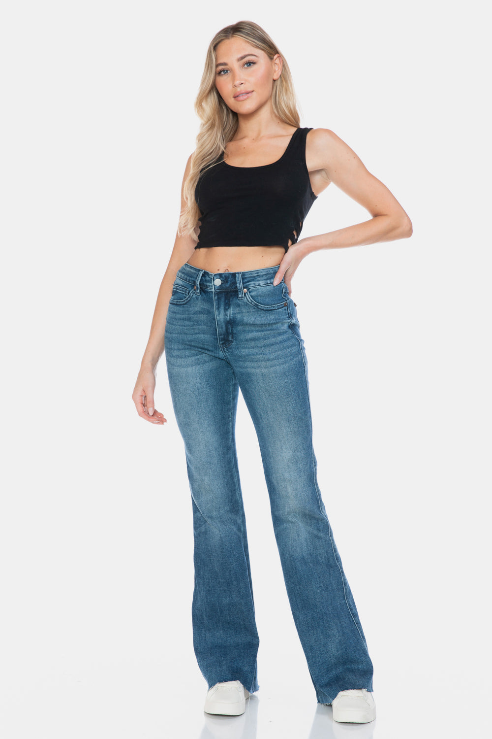 Judy Blue Full Size Tummy Control Cut Hem Flare Jeans - Classique Collection