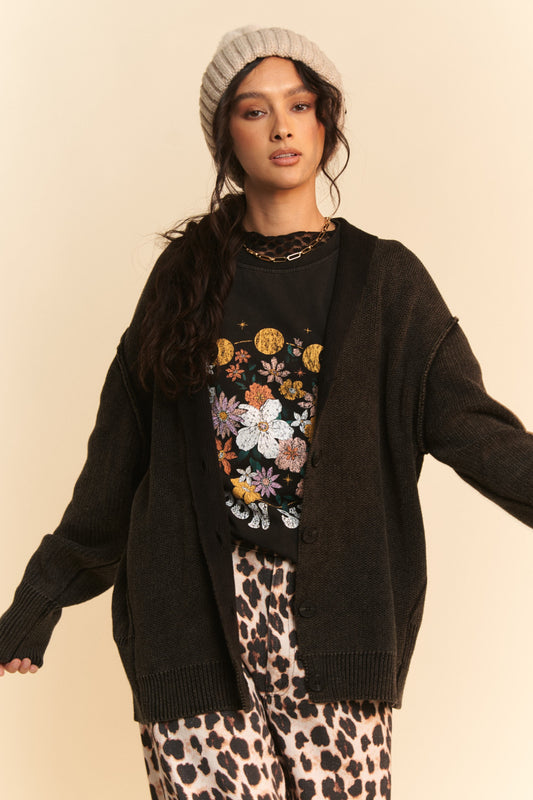 Davi & Dani Shawl Collar Ribbed Detail Button Up Cardigan - Classique Collection