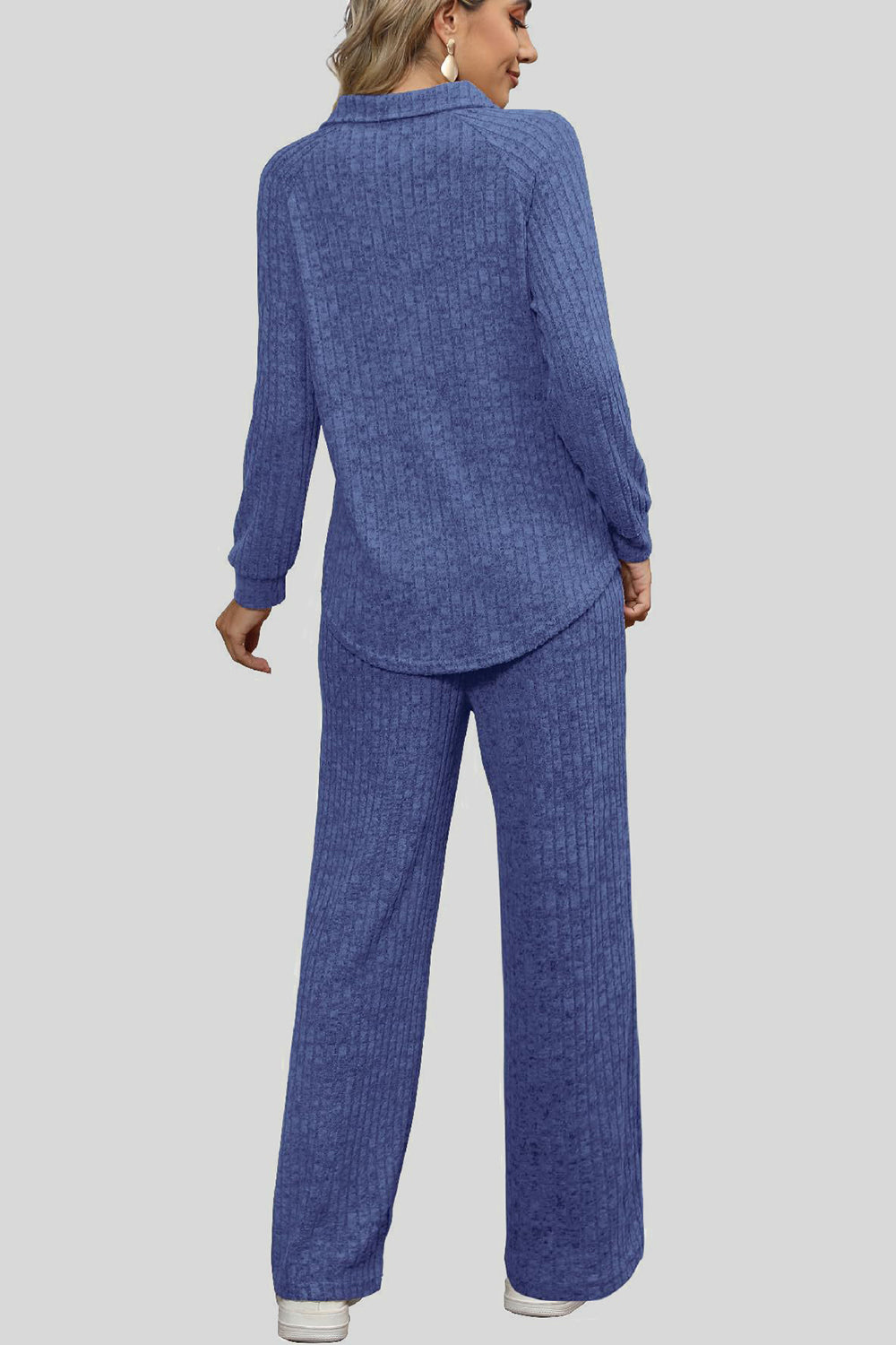 Ribbed Long Sleeve Top and Pocketed Pants Set - ClassiQ