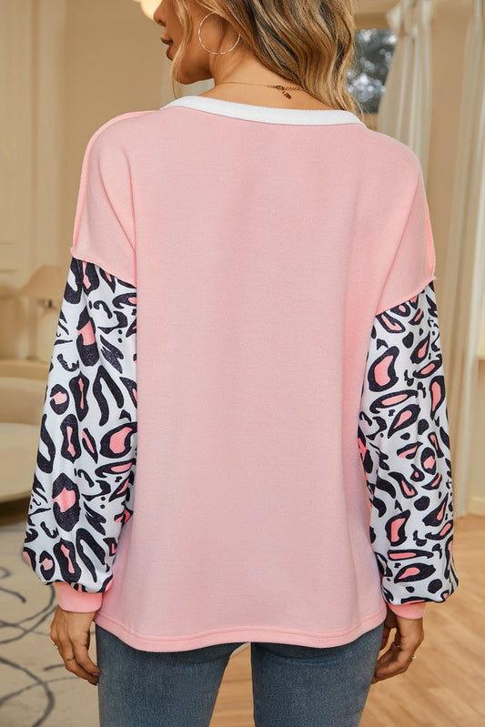 Leopard Color Block Buttoned Top - Classique Collection