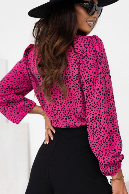 Leopard Round Neck Balloon Sleeve Blouse - Classique Collection