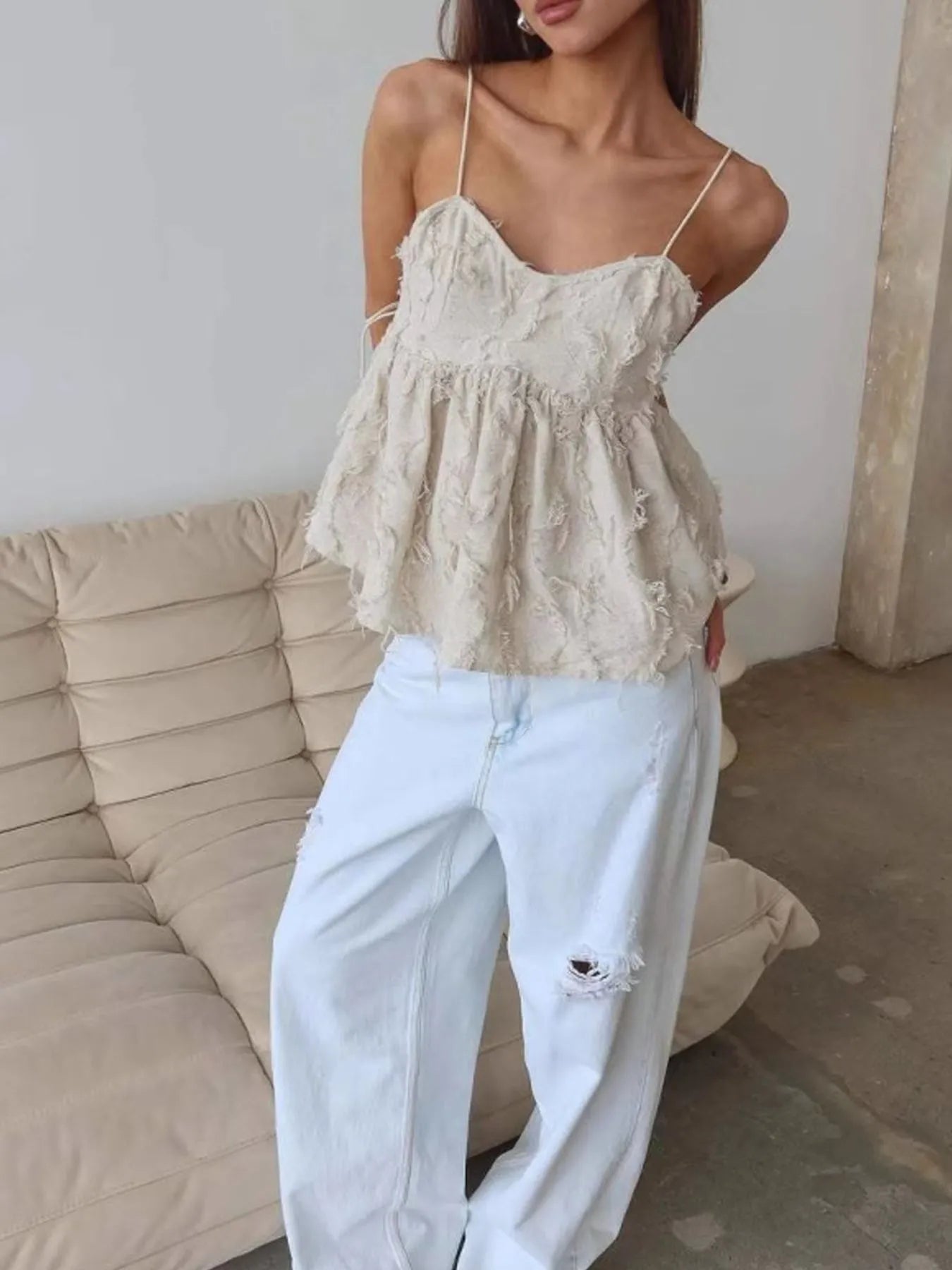 Backless Fringe Cropped Babydoll CamiTop