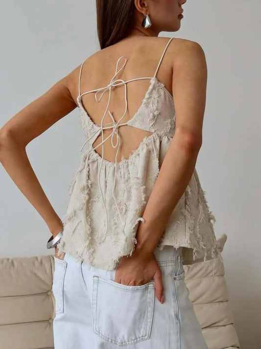 Backless Fringe Cropped Babydoll CamiTop