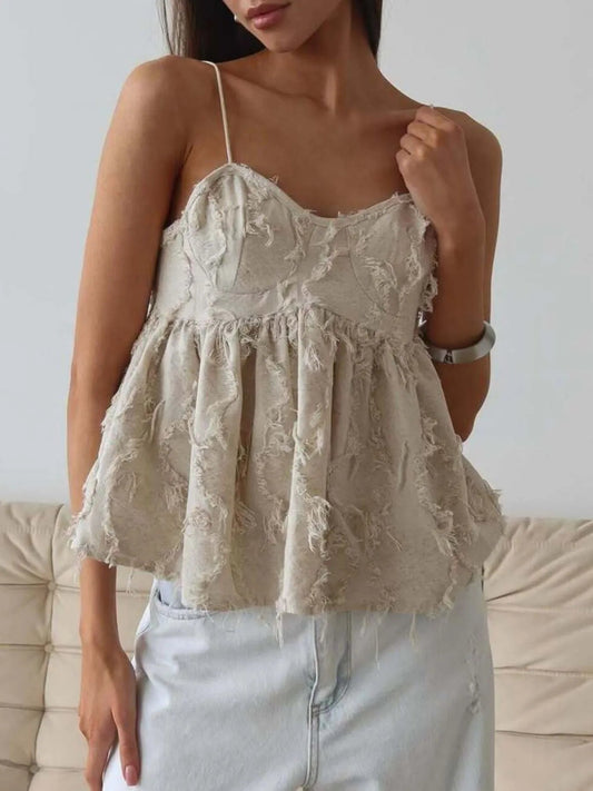 Backless Fringe Cropped Babydoll CamiTop