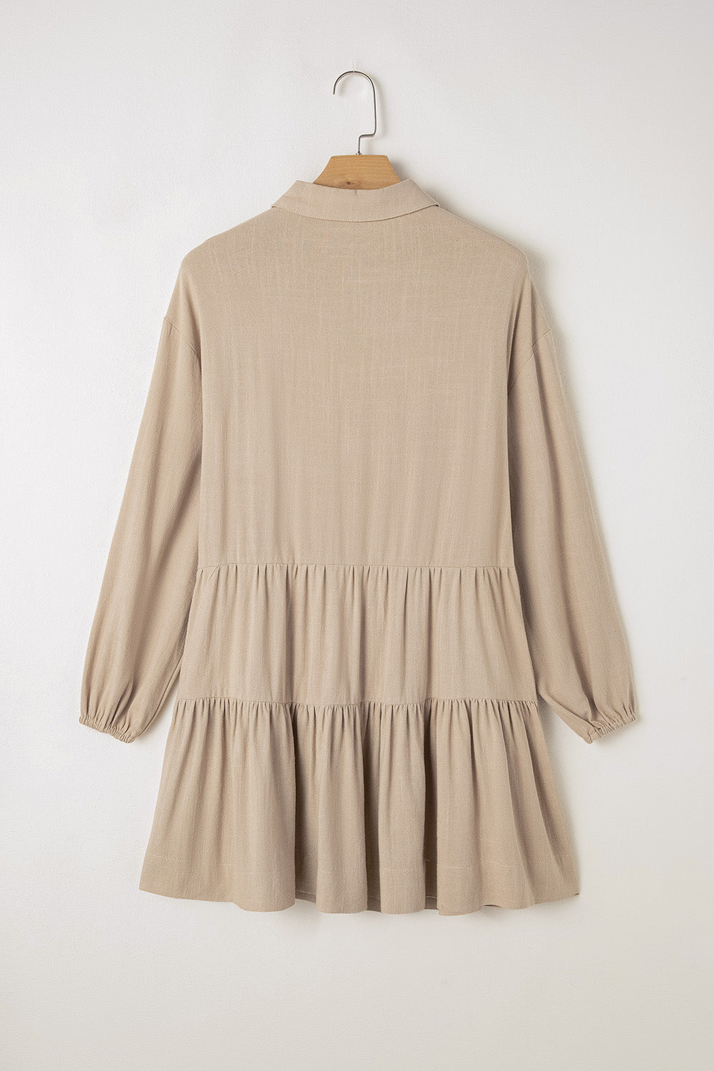 Tiered Collared Neck Balloon Sleeve Shirt Dress - Classique Collection