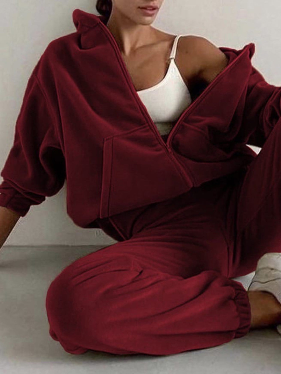 Zip Up Long Sleeve Hoodie and Joggers Set - ClassiQ
