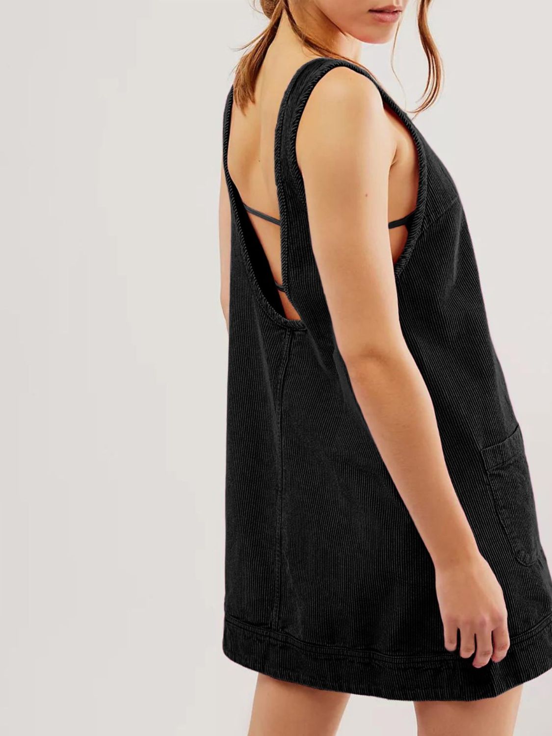 Mandy Round Neck Wide Strap Mini Dress with Pockets - Classique Collection