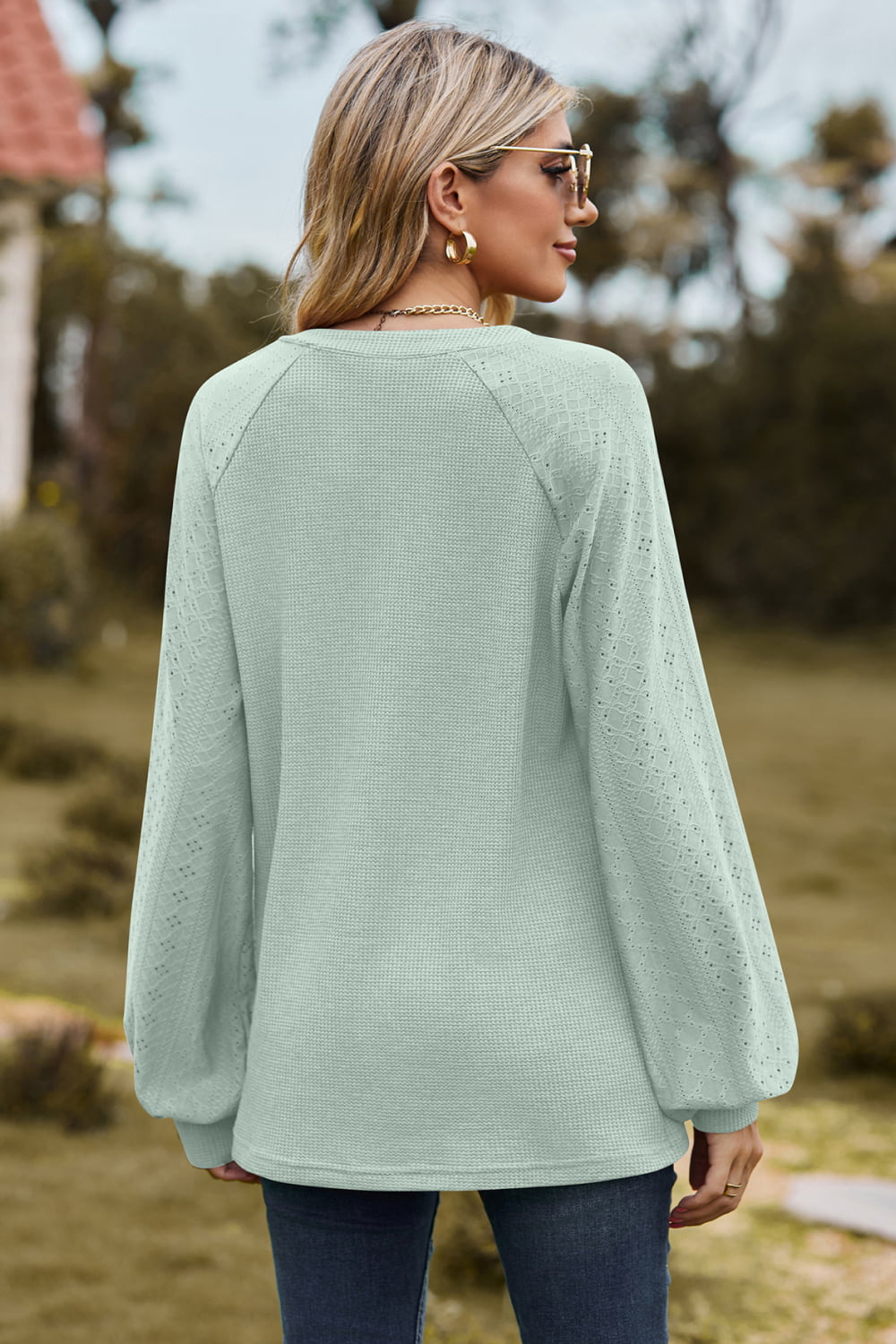 Notched Neck Raglan Sleeve Blouse - Classique Collection