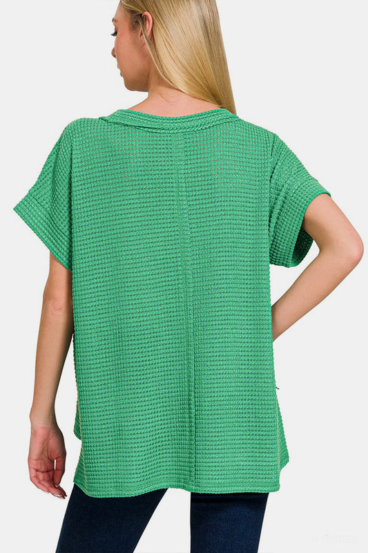 Zenana Waffle Exposed-Seam Short Sleeve T-Shirt - Classique Collection
