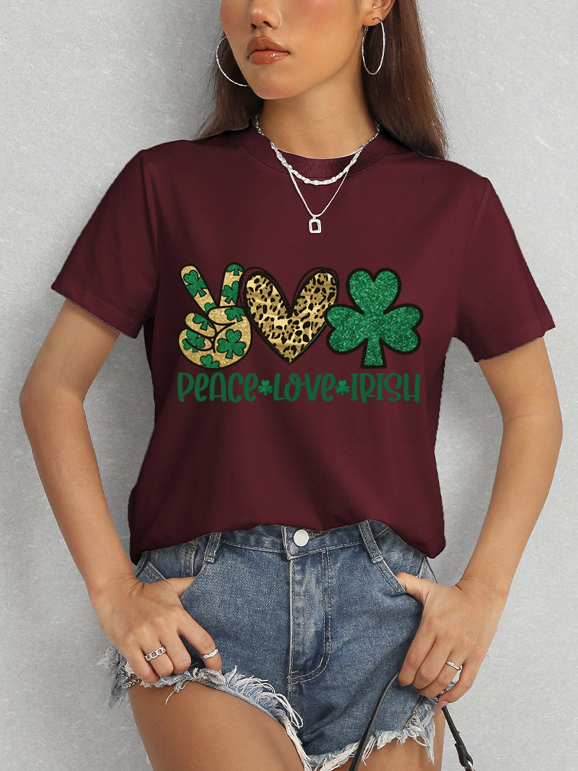PEACE LOVE IRISH Round Neck Short Sleeve T-Shirt - ClassiQ