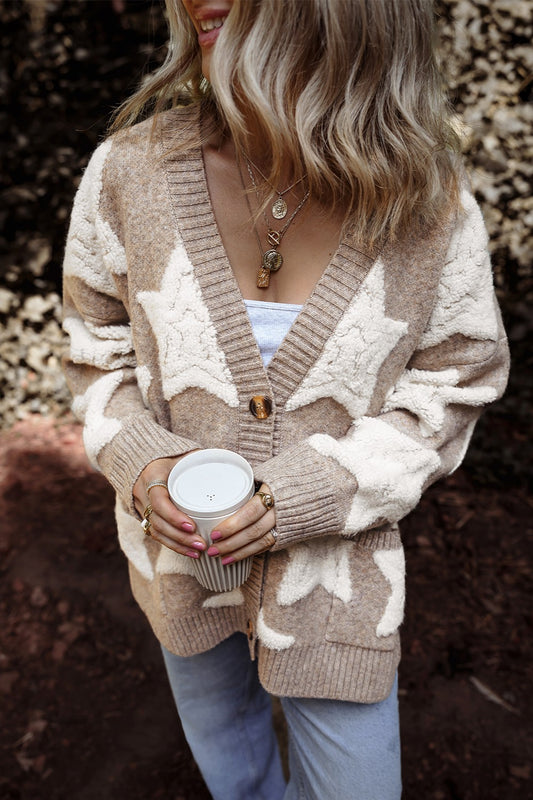 Star Button Up Long Sleeve Cardigan - ClassiQ