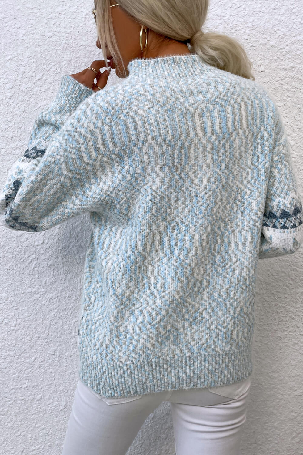 Snowflake Pattern Mock Neck Sweater - ClassiQ