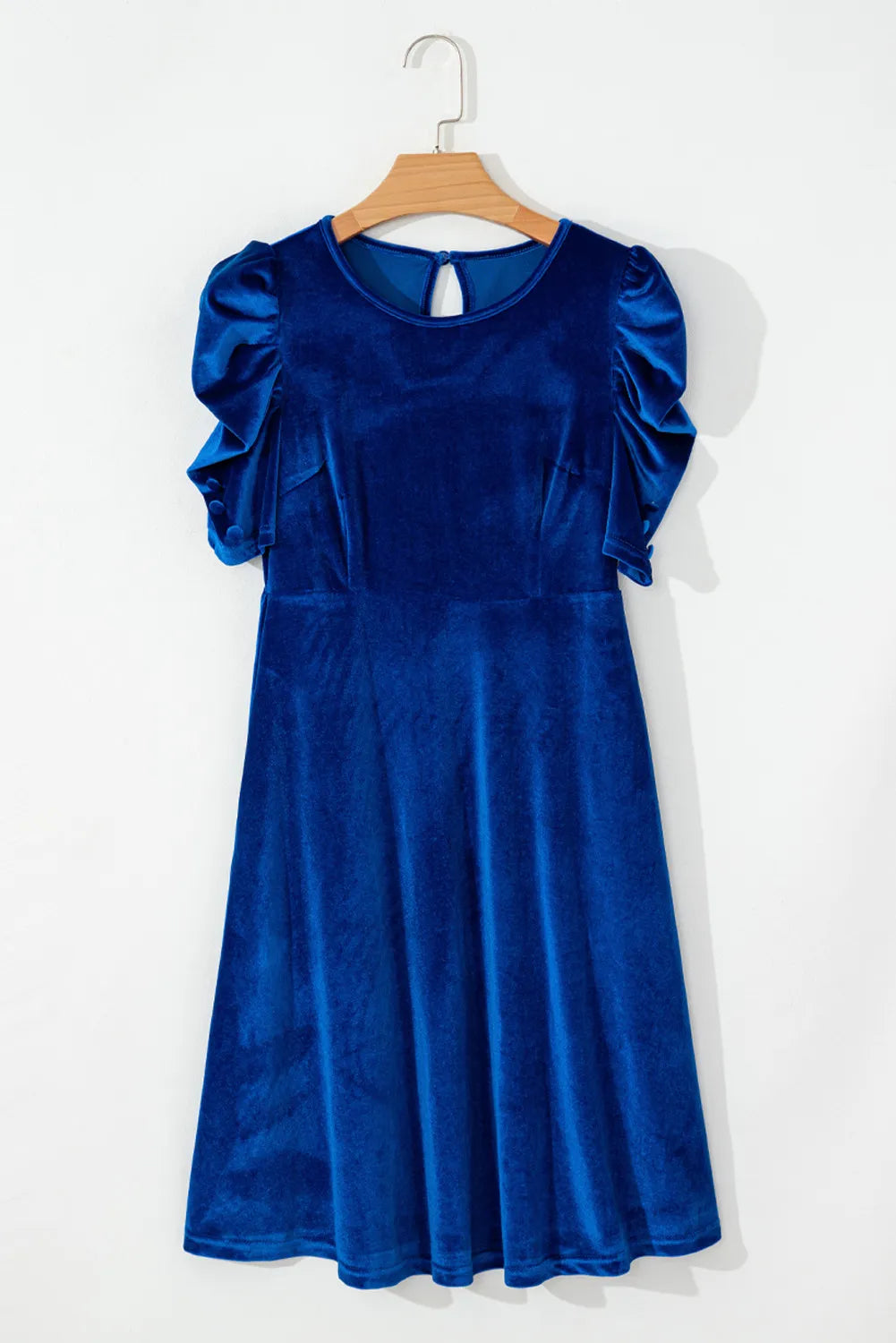 Velvet Round Neck Puff Sleeve Dress - Classique Collection