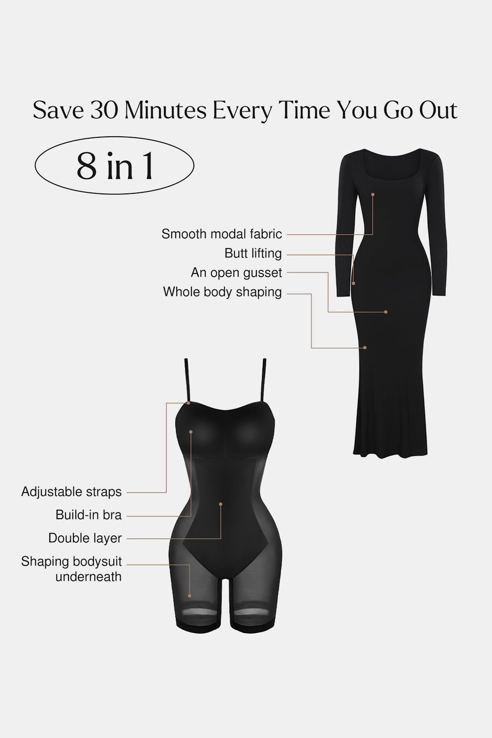 Basic Bae Built-In Shapewear Square Neck Long Sleeve Maxi Dress - Classique Collection